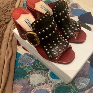 Prada kiltie mule pump